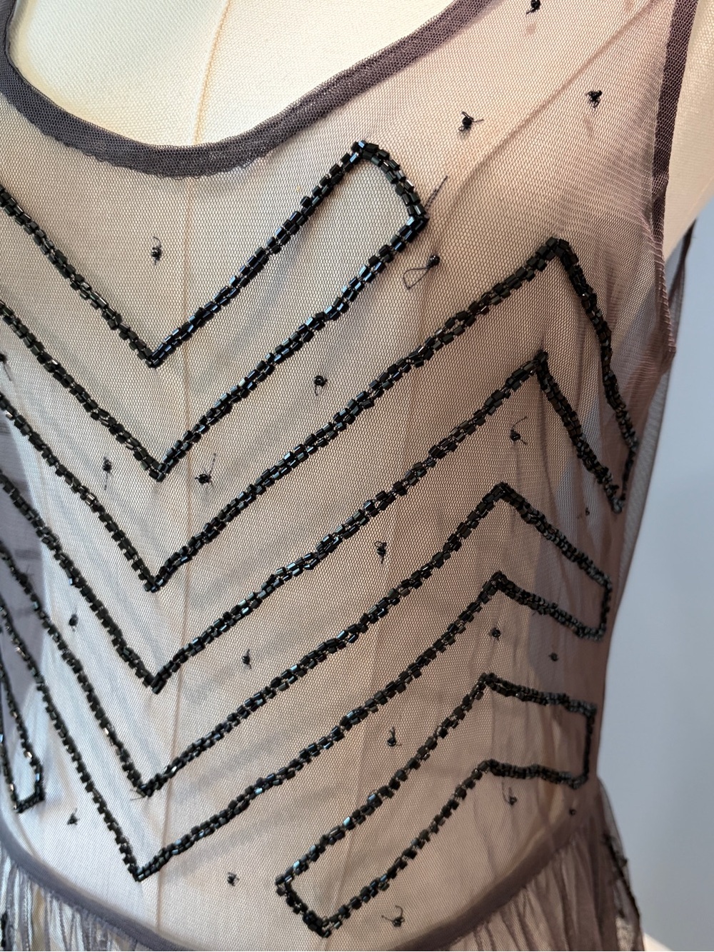 Free People Beaded Sheer Mesh Dress Art Deco Sleeveless Mini - Picture 3 of 8